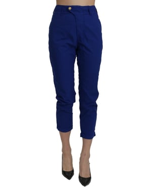 CYCLE Pantalones recortados ajustados de talle alto de algodón azul real