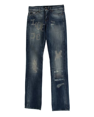 Jeans Rectos de Algodón Rasgado Lavado Azul Cavalli