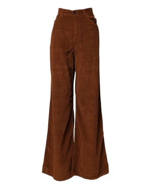 Pantalones de mezclilla de pana marrón Jucca de pierna ancha y cintura alta