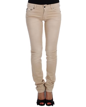 Jeans de algodón elásticos de corte ajustado en beige Cavalli