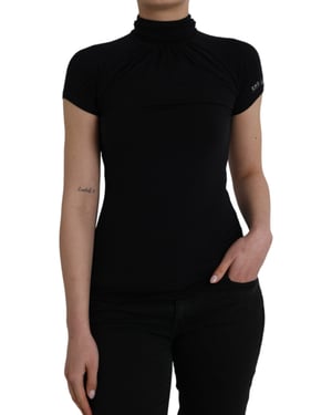 Top de Manga Corta de Viscosa Negro de Cuello Alto de Costume National