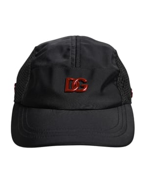 Gorra de béisbol de 6 paneles en nylon negro con logo DG de Dolce & Gabbana