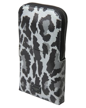 Bolso Cruzado de Cuero Leopardo Gris para Hombre de Dolce & Gabbana