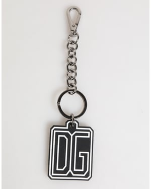 Llaveros de Hombre con Logo de Goma DG en Plata y Blanco y Negro de Dolce & Gabbana