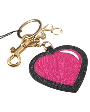 Llaveros de cuero con corazón fucsia negro y metal dorado de Dolce & Gabbana
