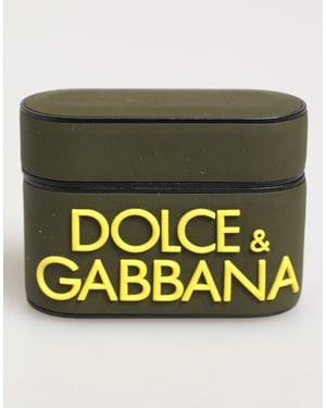 Funda para Airpods Dolce & Gabbana de goma verde ejército con logo en relieve
