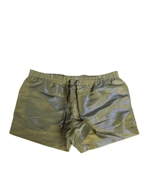 Dolce & Gabbana Bañador de Hombre con Estampado de Logo Metálico en Poliéster Verde