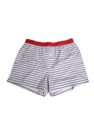 Dulce & Gabanna Pantalones Cortos de Baño de Algodón Blanco con Rayas y Cinta Roja en la Cintura
