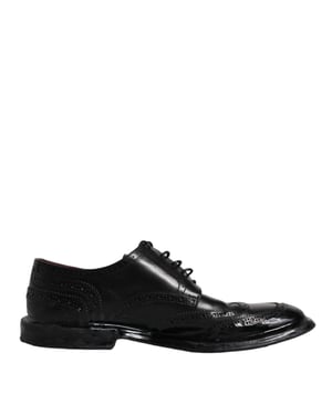 Zapatos formales Derby de ala brogue de cuero negro de Dolce & Gabbana