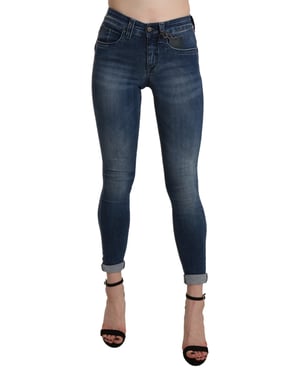 Jeans de algodón recortados ajustados de tiro alto lavados en azul de Ermanno Scervino
