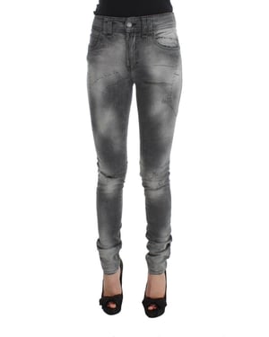 Pantalones de mezclilla de algodón mezclado gris lavado de corte ajustado John Galliano