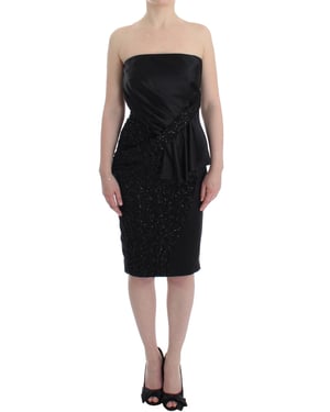 Vestido Lápiz Sin Tirantes Decorado Masha Ma Negro