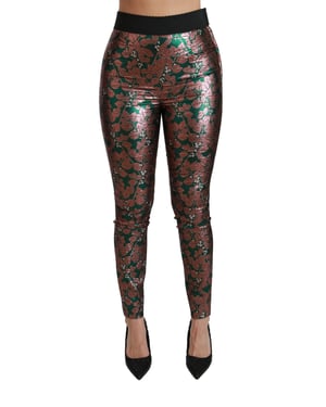 Medias de Pantalón Ajustadas Verde Bronzo con Hoja de Dolce & Gabbana