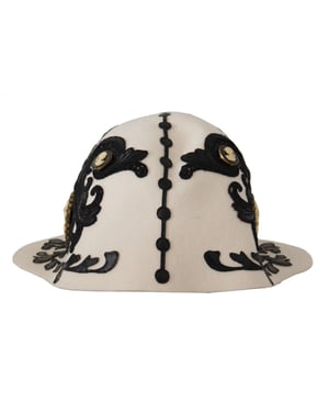Sombrero de Broche de Camafeo Bordado en Lana Blanca y Negra de Dolce & Gabbana