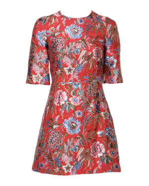 Vestido Mini Aline de Brocado Floral