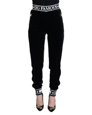 Pantalones de terciopelo negros con logo DG de Dolce & Gabbana