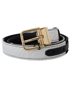 Cinturón Dolce & Gabbana Blanco Negro Parches Hebilla de Metal Dorada