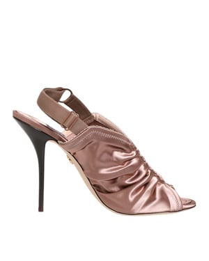 Sandalias de tacón con tira trasera arrugadas de satén bronce de Dolce & Gabbana