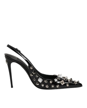 Zapatos de tacón de cuero negro con tachuelas de Dolce & Gabbana, tipo slingback
