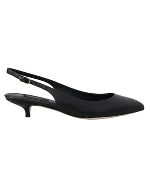 Zapatos de tacón con tira en el tobillo de cuero negro Dolce & Gabbana
