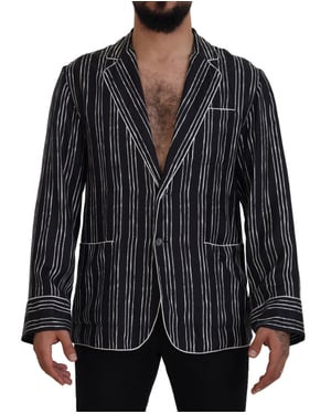 Chaqueta de Pijama de Seda a Rayas Azules Dolce & Gabbana