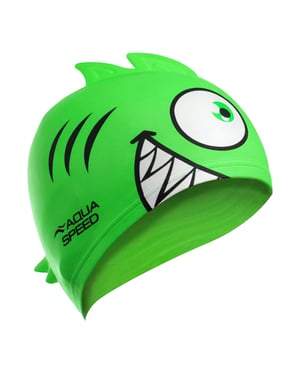 Gorro de natación con patrón de piraña para niños y niñas | Gorro de natación de silicona 3D fácil de poner