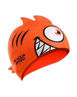Gorro de baño con diseño de piraña para niños y niñas | Gorro de silicone 3D fácil de ajustar
