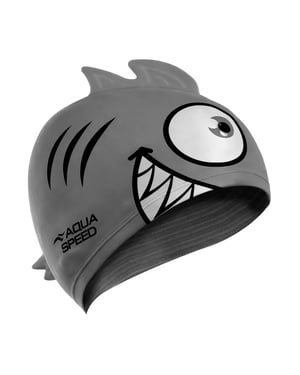 Gorro de Baño para Niños y Niñas con Patrón de Piraña | Gorro de Natación de Silicona con Imprenta 3D de Ajuste Fácil