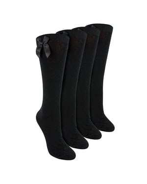 Pack de 4 Calcetines Escolares de Niña hasta la Rodilla con Moño | Calcetines Largos Simples para Niños