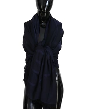 Bufanda de lana azul oscuro GF Ferre con flecos para cuello