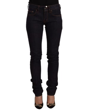Jeans skinny de denim de algodón negro de cintura media GF Ferre