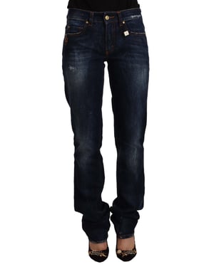 Jeans rectos de algodón denim de media cintura en azul oscuro lavado GF Ferre
