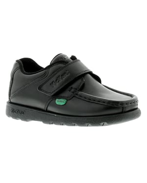 Zapatos escolares para niños Kickers Fragma Strap3 de cuero con cierre de velcro negro