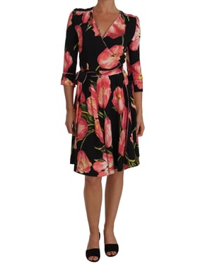 Vestido Envolvente con Estampado de Tulipanes Dolce Gabbana