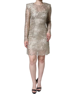 Vestido Mini de Encaje con Bordado Floral y Manga Larga
