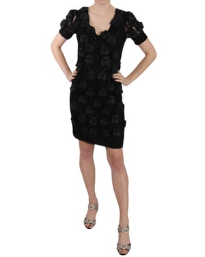 Vestido con Apliques Florales Negros John Richmond