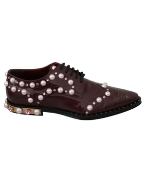 Zapatos Formales de Piel Burdeos con Perlas de Cristal de Dolce & Gabbana