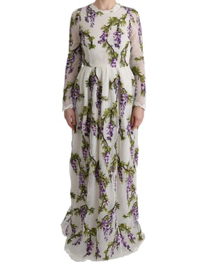 Vestido Largo de Manga Larga Floral de Glicinia