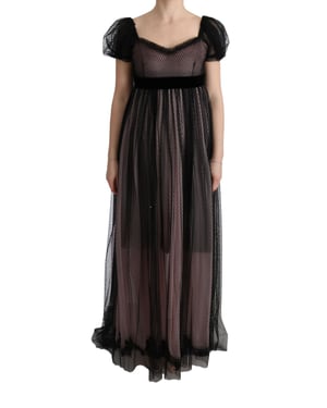 Vestido de tul maxi con banda de terciopelo en la cintura