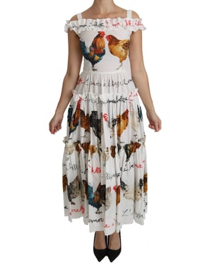 Vestido Midi con Estampado de Pollos y Volantes en Capas