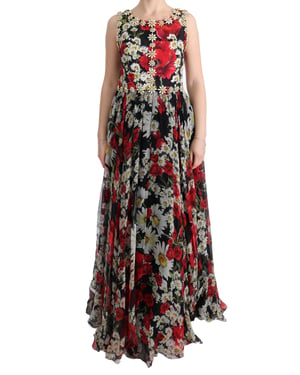 Vestido Maxi Aline de Chifón de Seda con Estampado Floral