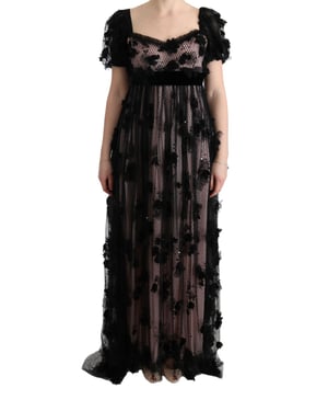 Vestido de Manga Larga con Apliques Florales