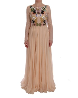 Vestido Largo de Manga Larga con Adornos Florales