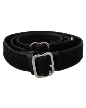 Cinturón de Cuero Negro GF Ferre con Hebilla de Metal Cromado Plateado
