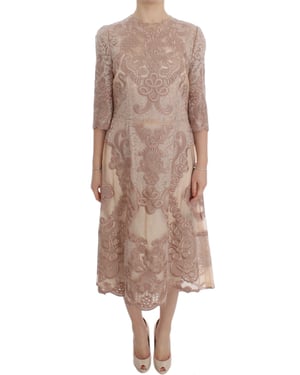 Vestido Midi de Encaje con Mangas de 34 Pulgadas