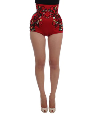 Shorts de Cintura Alta Bordados con Floral de Dolce Gabbana