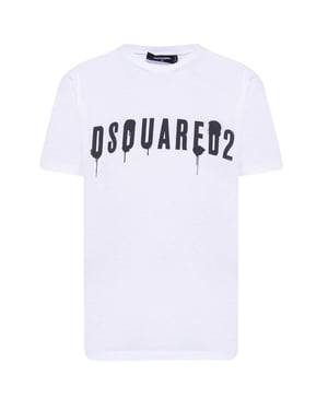 Camiseta Blanca Con Logo De Dsquared2 Con Efecto De Goteo