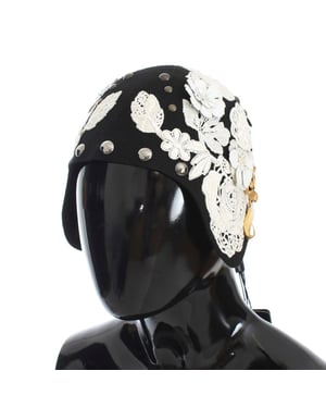 Sombrero Cloche de Lana Floral Negro Elegante para Mujer de Dolce & Gabbana