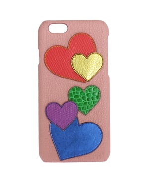 Funda de teléfono para mujer Dolce & Gabbana de cuero rosa chic con corazón adornado