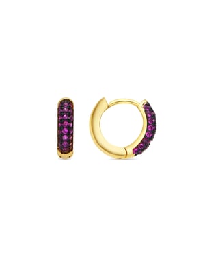 Luxenter Pendientes de 9mm de diámetro acabado oro amarillo de 18k y Circonita Rubí - Krax